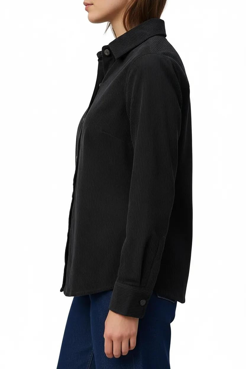 Women Black Solid Polo Neck Shirt