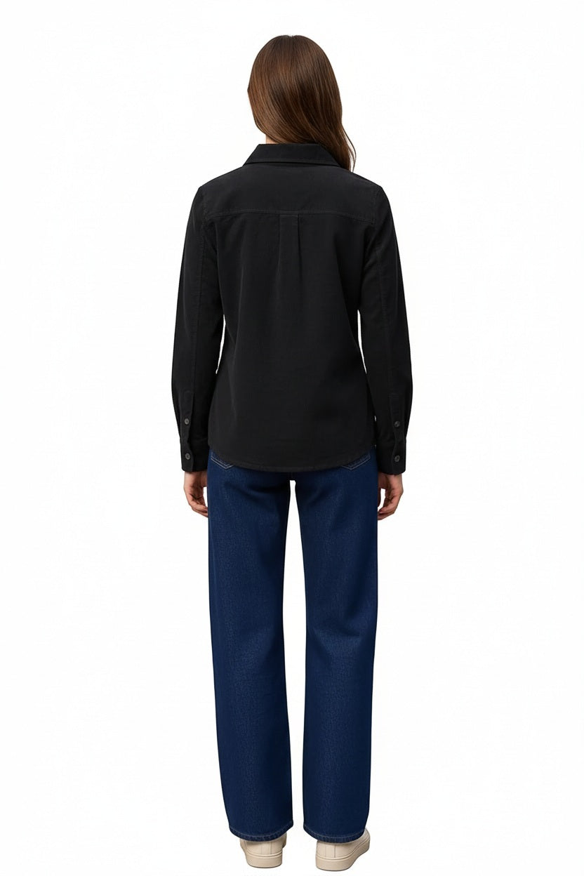 Women Black Solid Polo Neck Shirt
