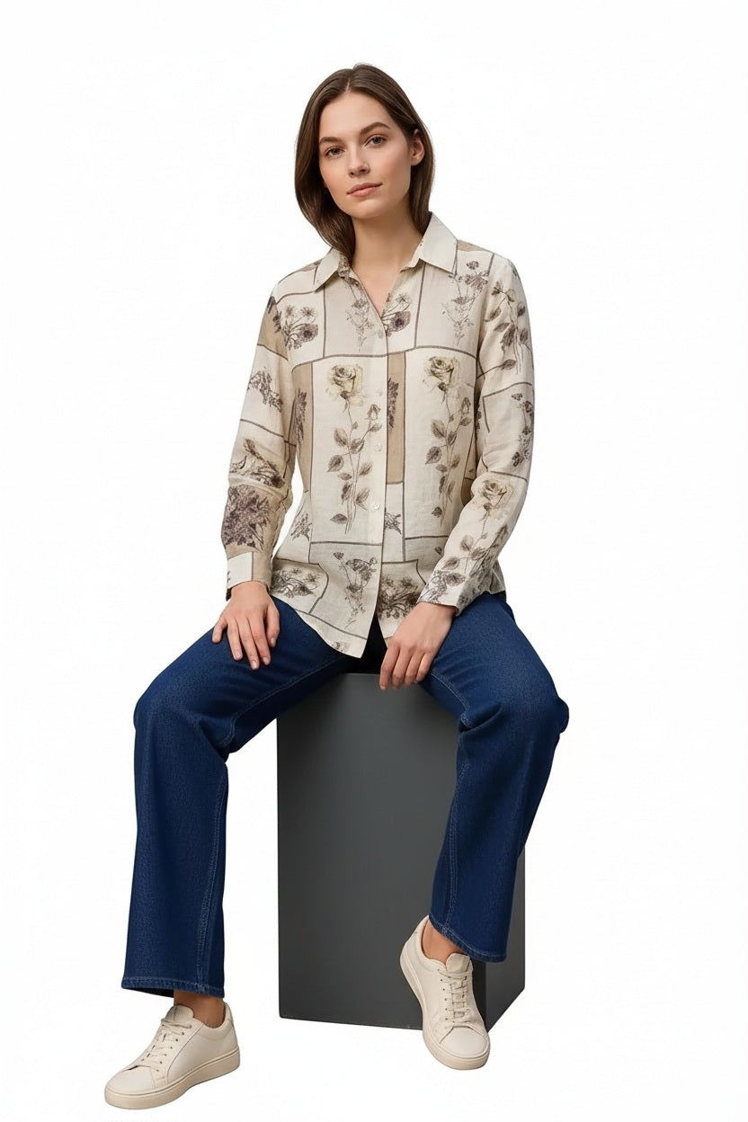 Women Lilac Graphic Polo Neck Shirt