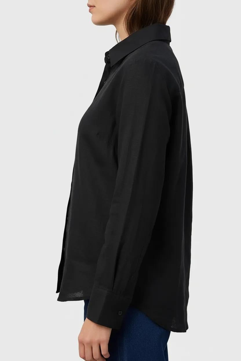 Women Black Solid Polo Neck Shirt