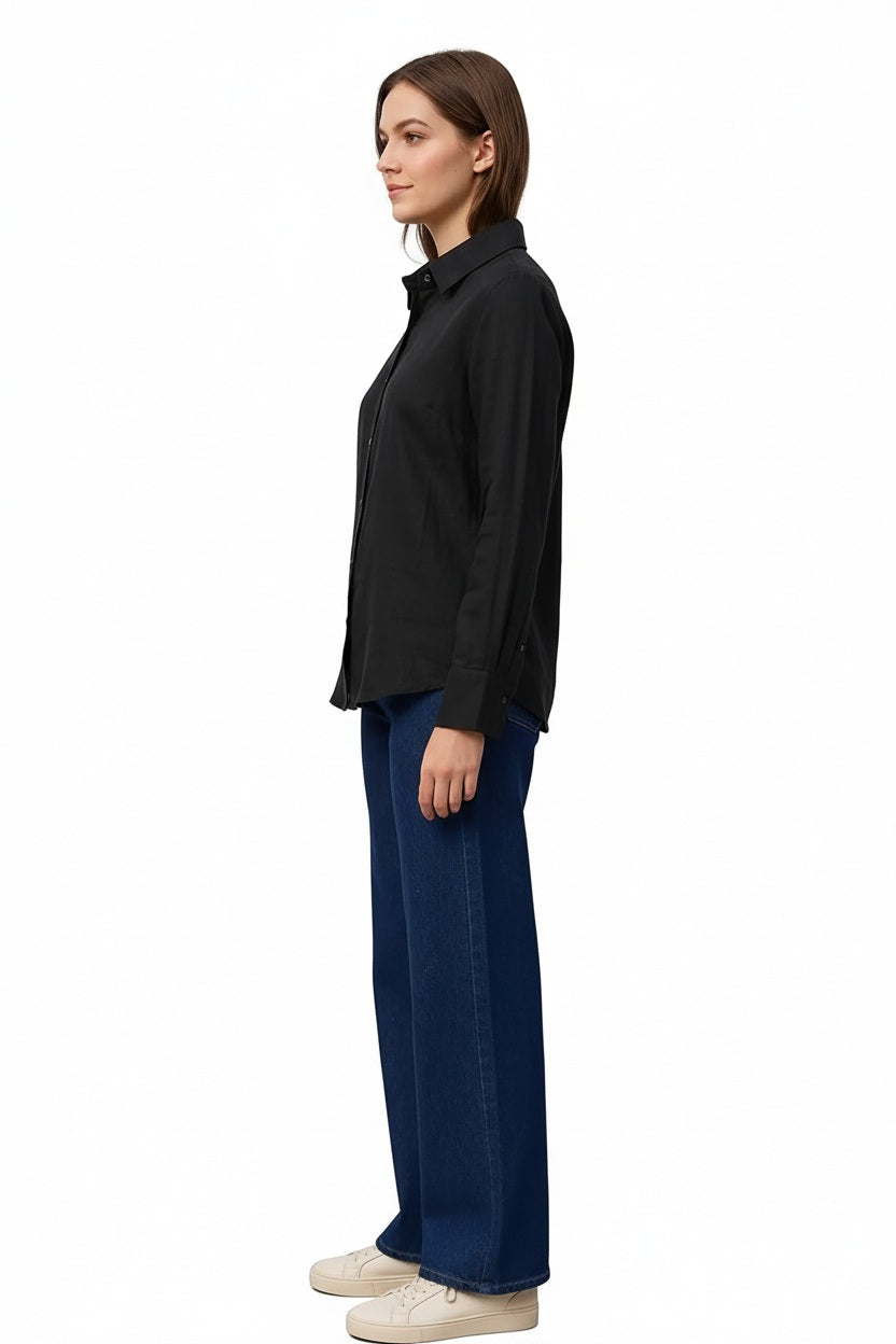 Women Black Solid Polo Neck Shirt