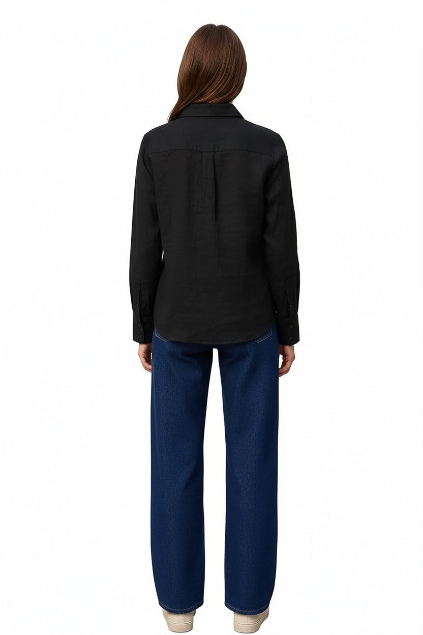 Women Black Solid Polo Neck Shirt