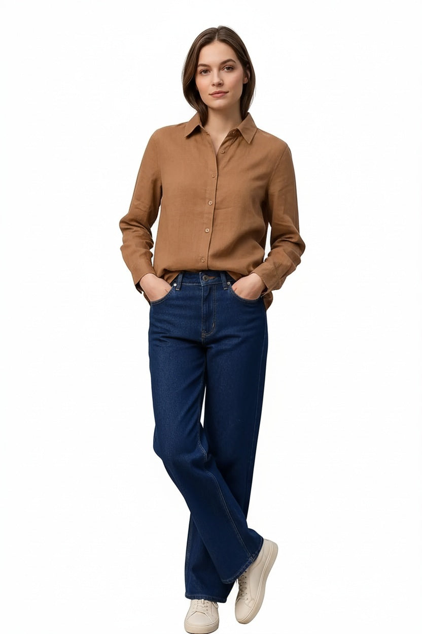 Women Light Rust Solid Polo Neck Shirt