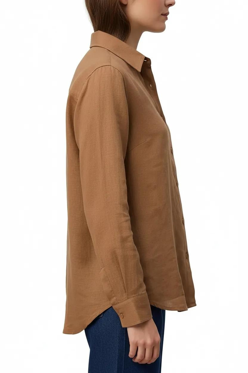 Women Light Rust Solid Polo Neck Shirt