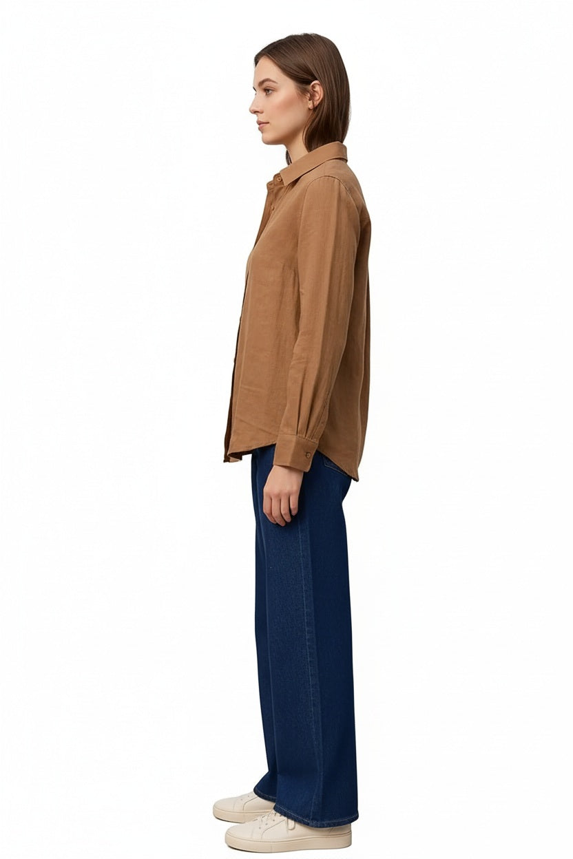 Women Light Rust Solid Polo Neck Shirt