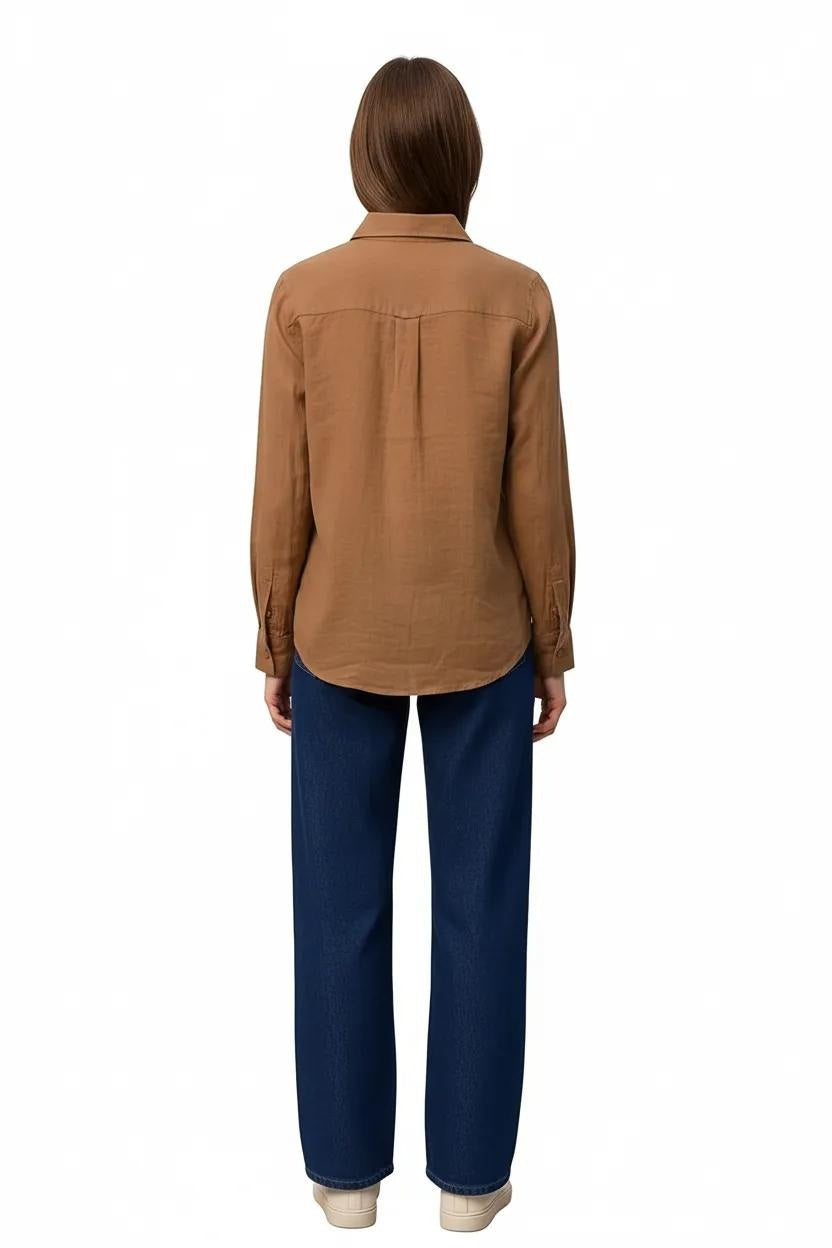 Women Light Rust Solid Polo Neck Shirt