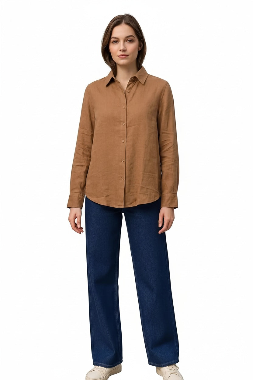 Women Light Rust Solid Polo Neck Shirt