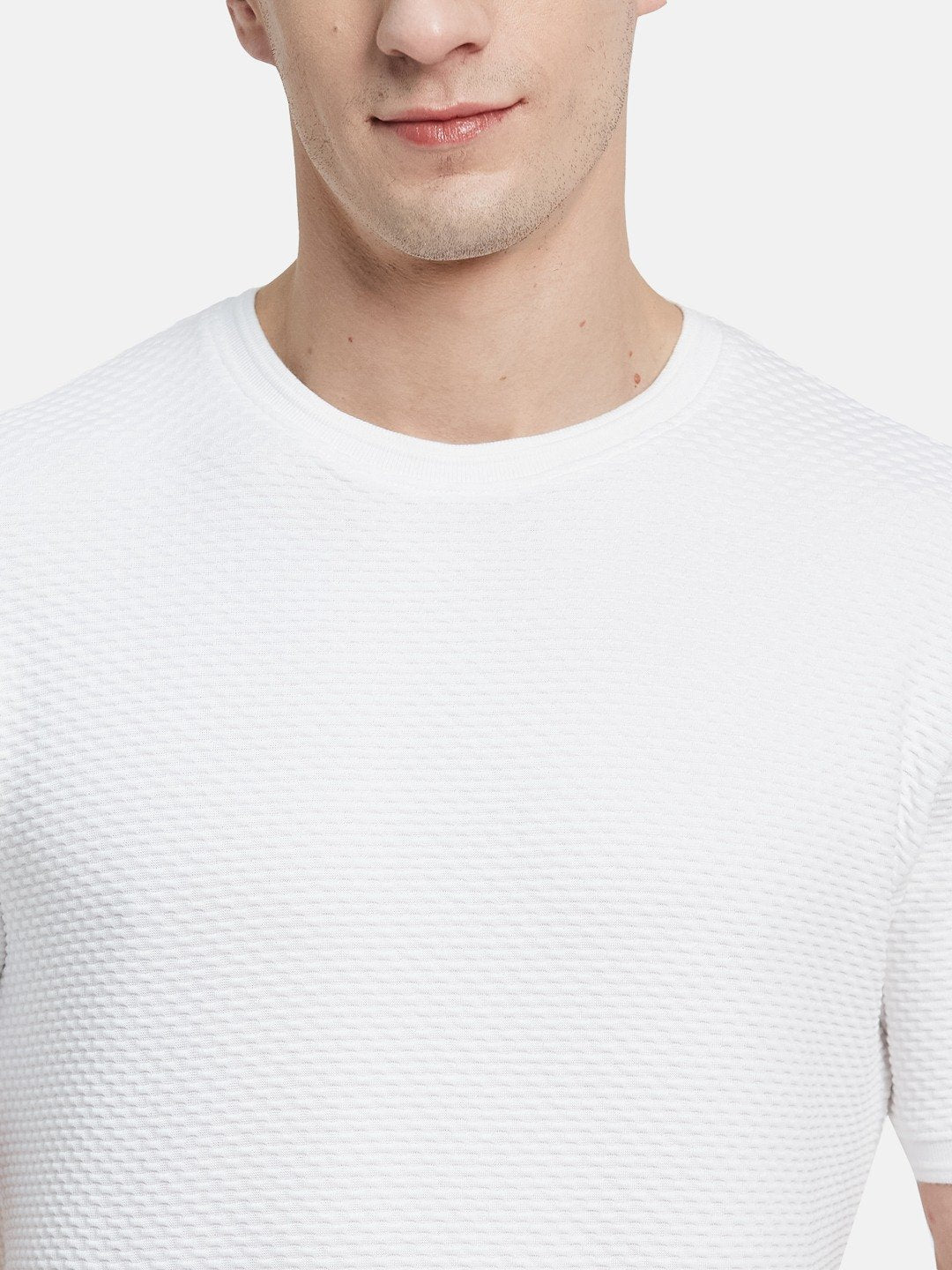 STRUCTURE ROUND NECK BUBBLE KNIT T-SHIRT