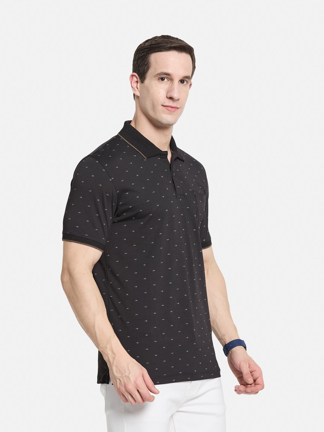 AOP MOTIF PRINT  POLO NECK COTTON  T-SHIRT