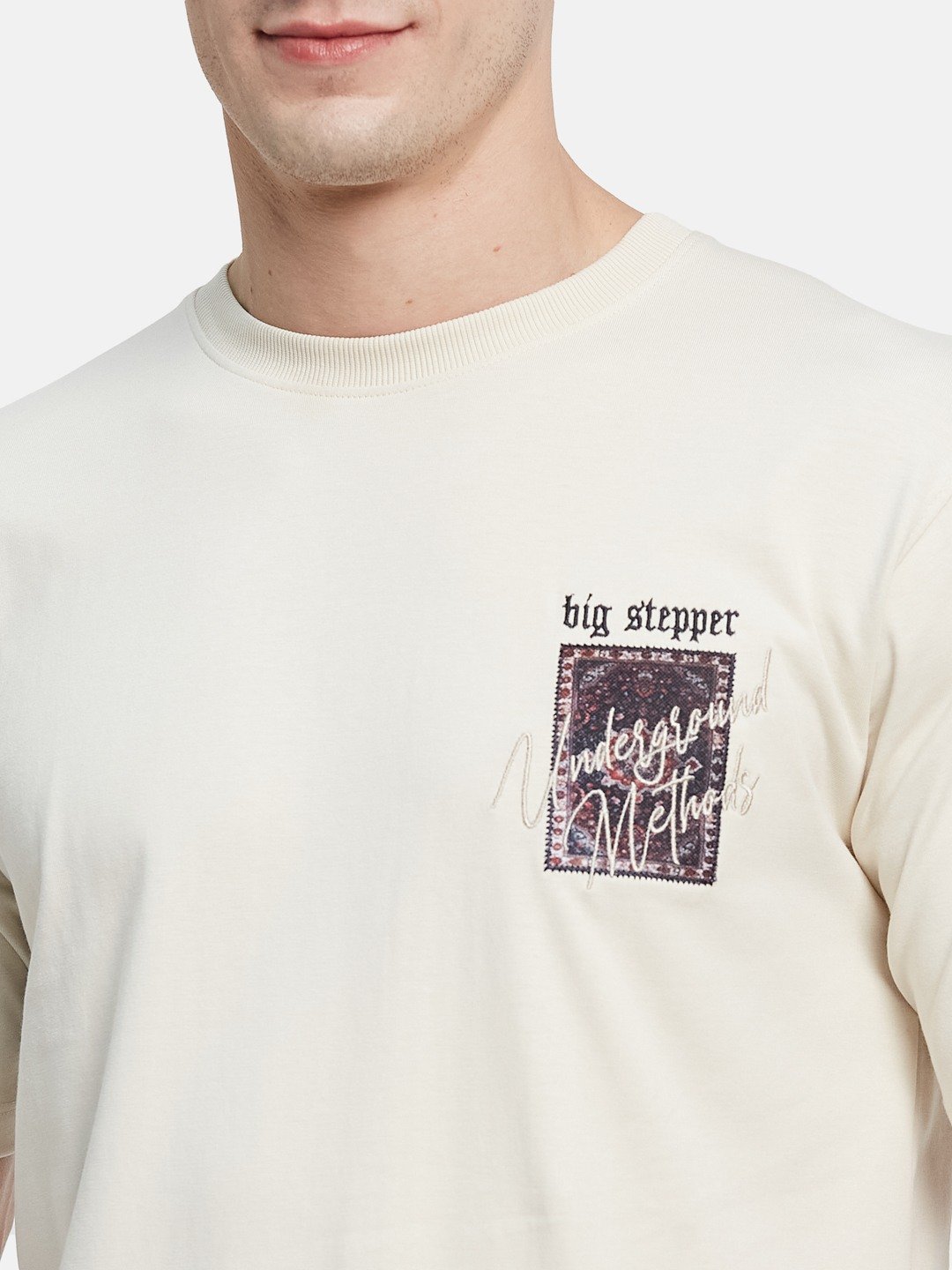 BACK  PRINT ROUND NECK SINGLE JERSEY KNIT T-SHIRT