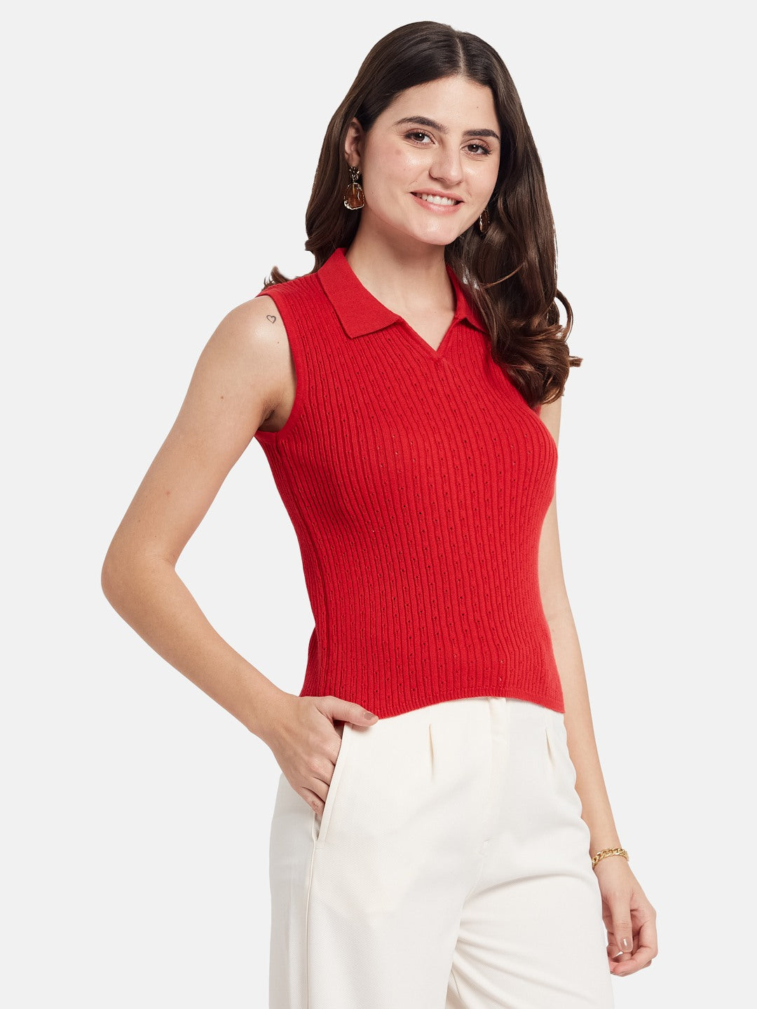 METTLE Self Design Printed Polo Collar Cotton T-shirt