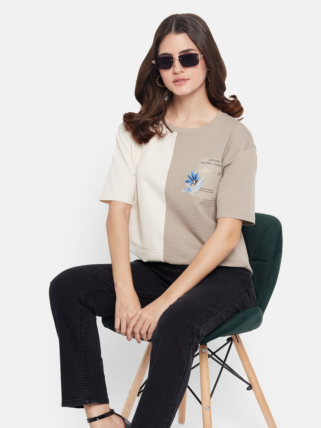 METTLE Colourblocked Round Neck Cotton T-shirt