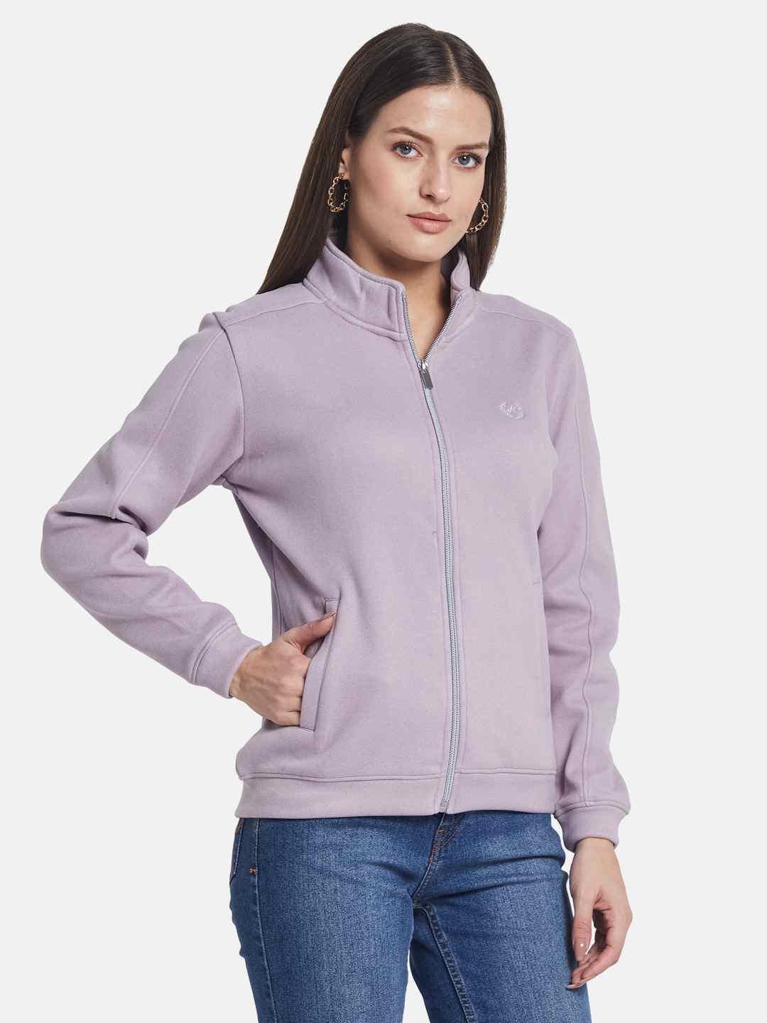 METTLE Women High Neck Long Sleeves Front-Open Sweatshirt