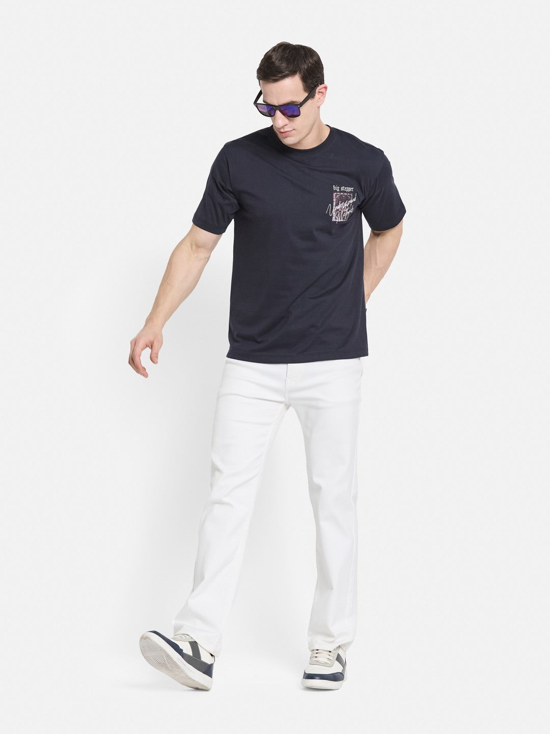 BACK  PRINT ROUND NECK SINGLE JERSEY KNIT T-SHIRT
