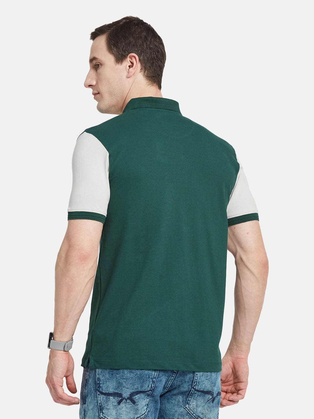 CHEST PRINT POLO NECK EMBROIDED APPLIQUE PIQUE LYCRA T-SHIRT
