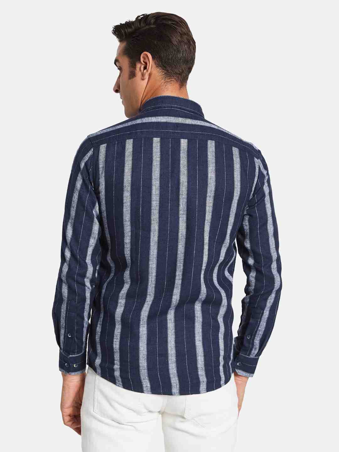 METTLE Men Multi Stripes Opaque Striped Casual Shirt