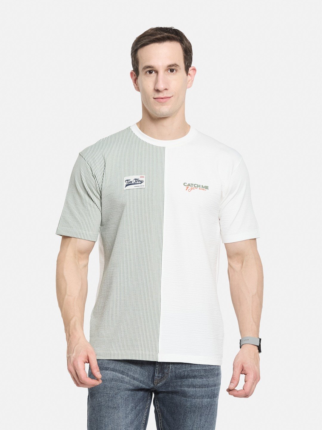 OVERSIZED WARNER BROTHERS BACK PRINT ROUND NECK SEER SUCKER T-SHIRT