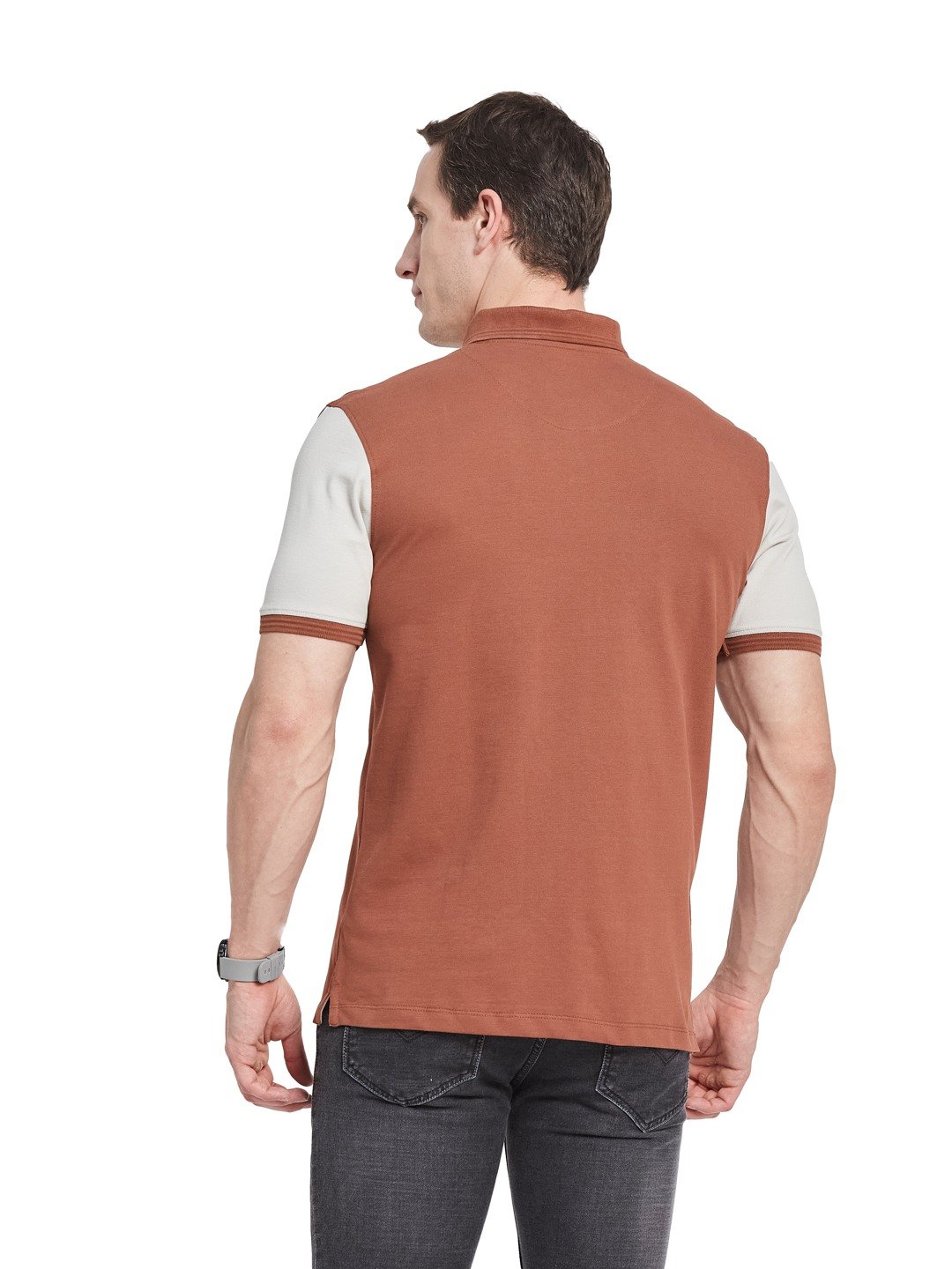 CHEST PRINT POLO NECK EMBROIDED APPLIQUE PIQUE LYCRA T-SHIRT