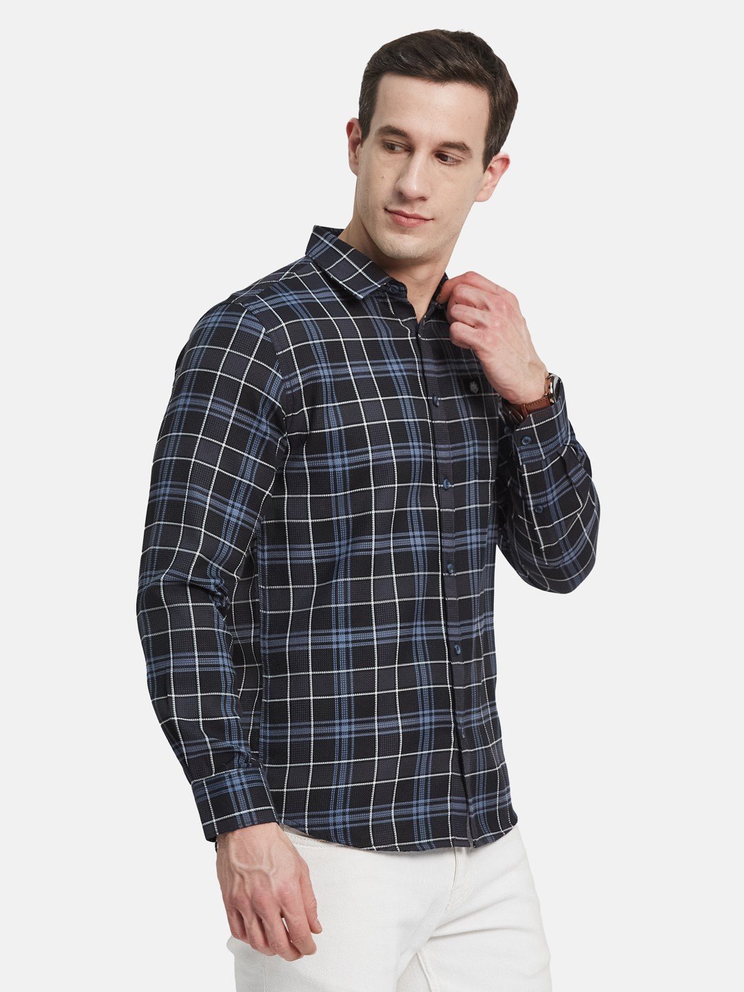 METTLE Men Spread Collar Checked Cotton Casual Shirt