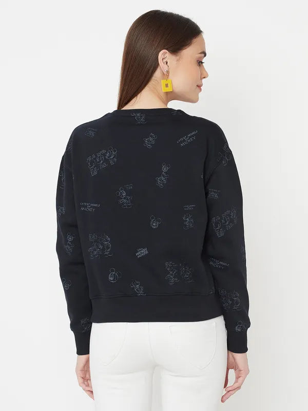 Mettle Women Navy Blue Printed Sweatshirt