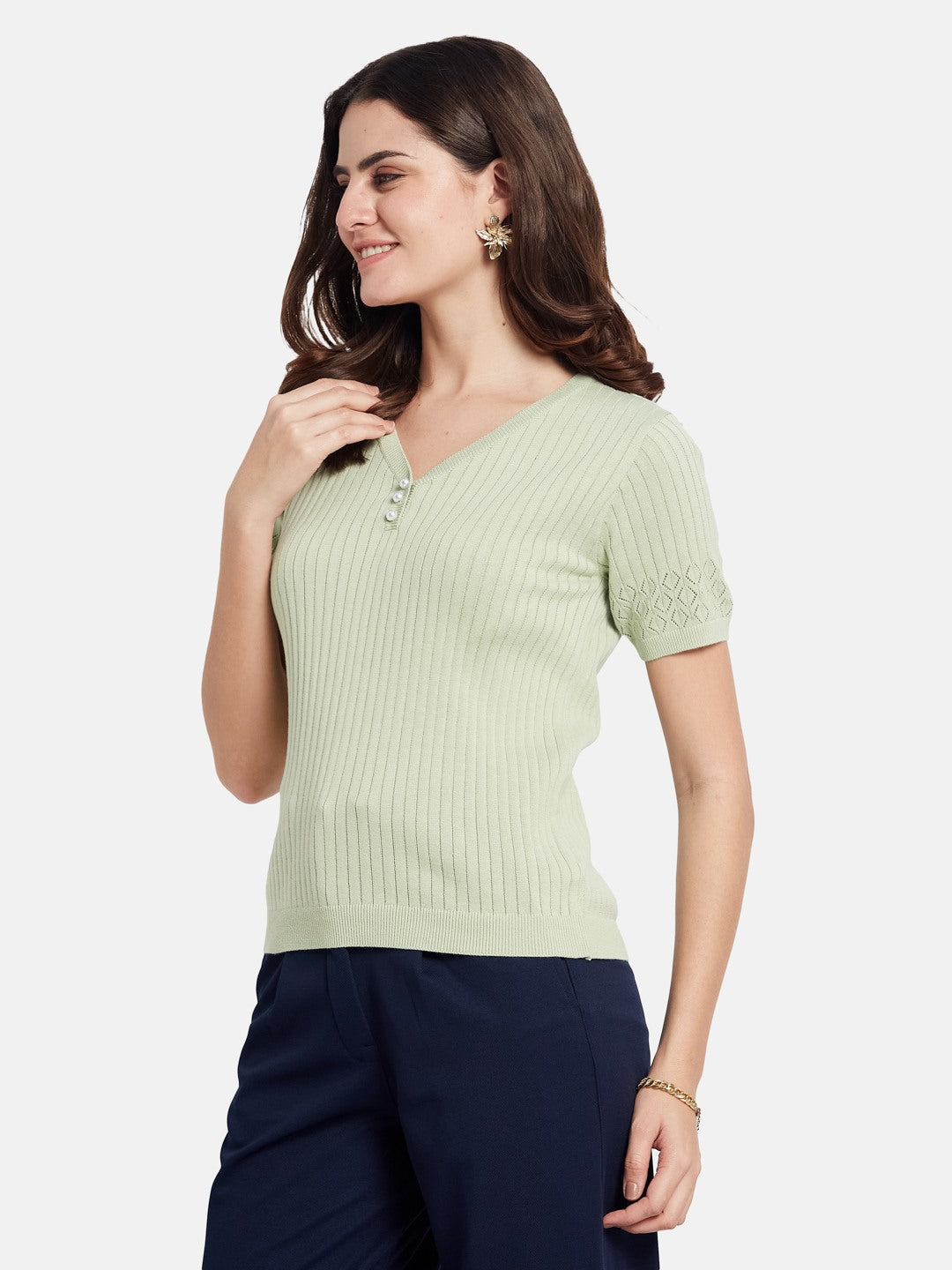 METTLE Self Design Printed V-Neck Cotton T-shirt