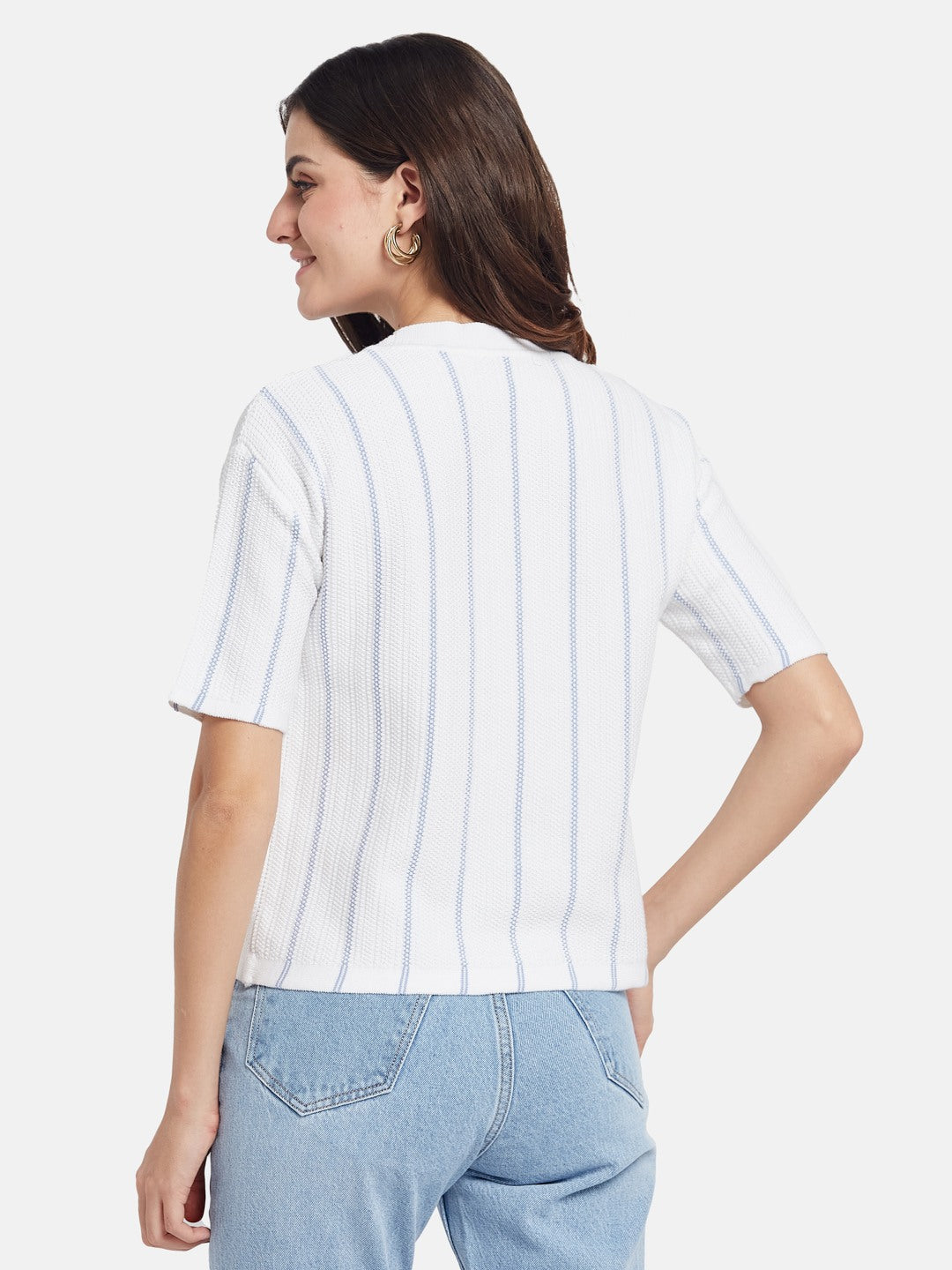 METTLE Striped V-Neck Cotton T-shirt