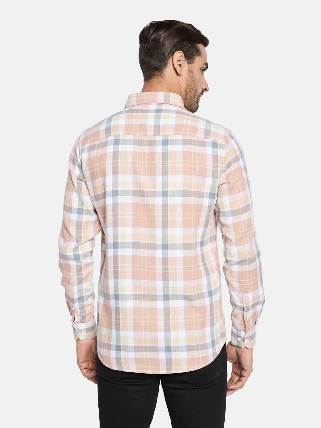 METTLE Men Spread Collar Tartan Checked Cotton Casual Shirt