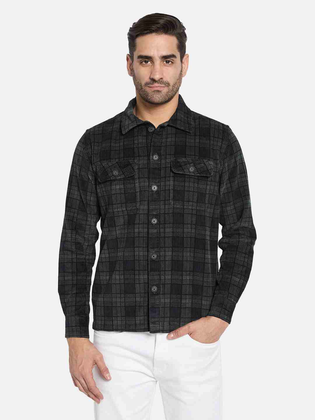 METTLE Men Spread Collar Tartan Checked Casual Shirt