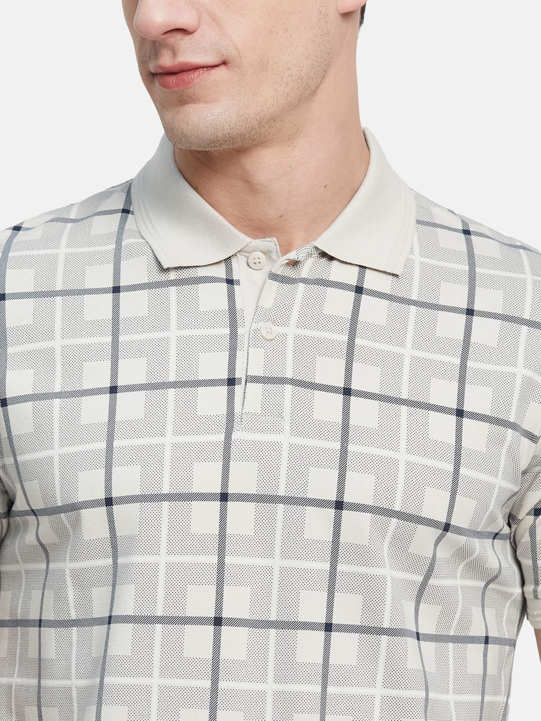 AOP CHECK  PRINT POLO NECK SINGLE JERSEY KNITLYCRA T-SHIRT