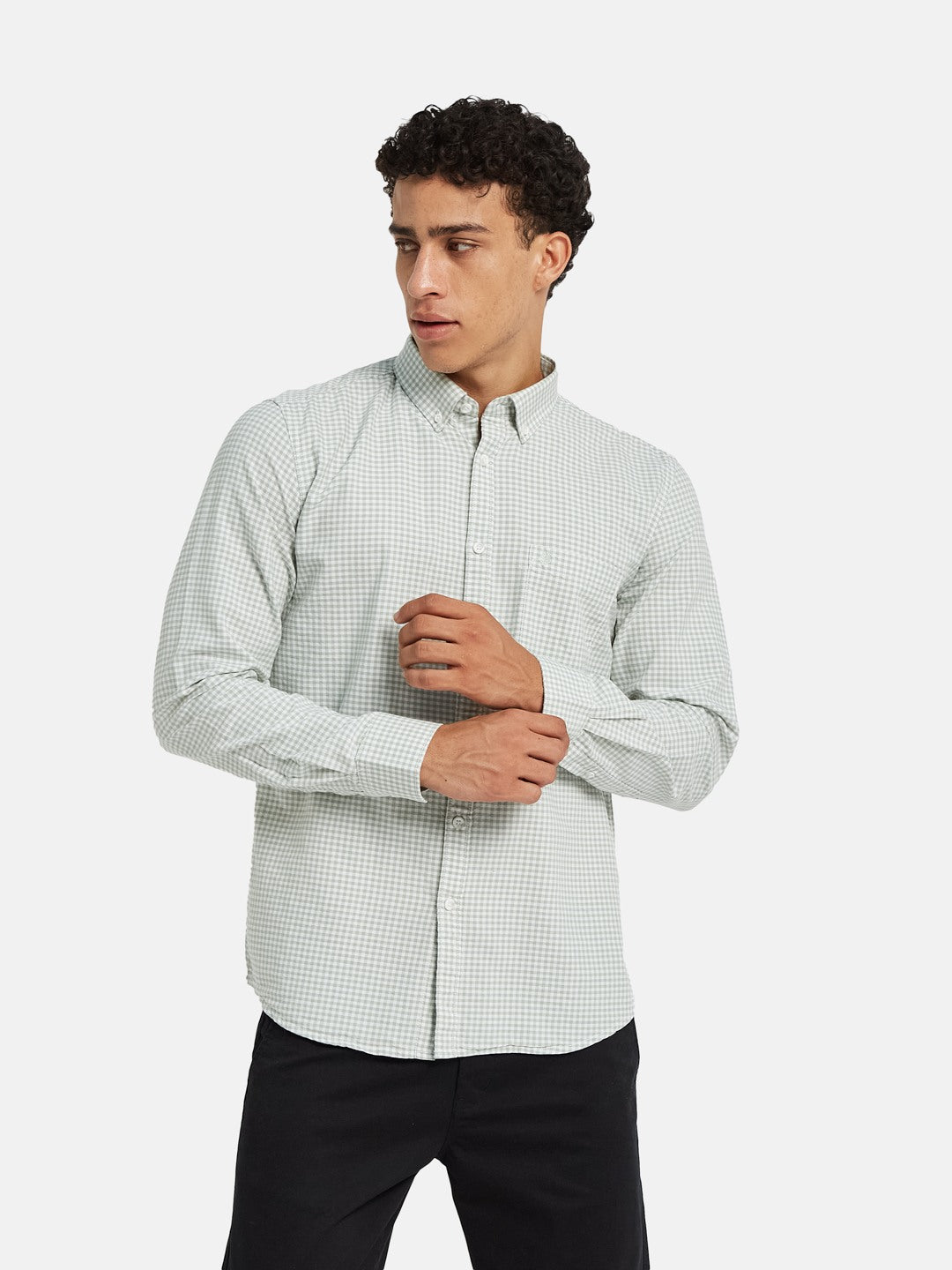 METTLE Checked Long Sleeves Spread Collar Cotton Opaque Regular Fit Casual Shirt