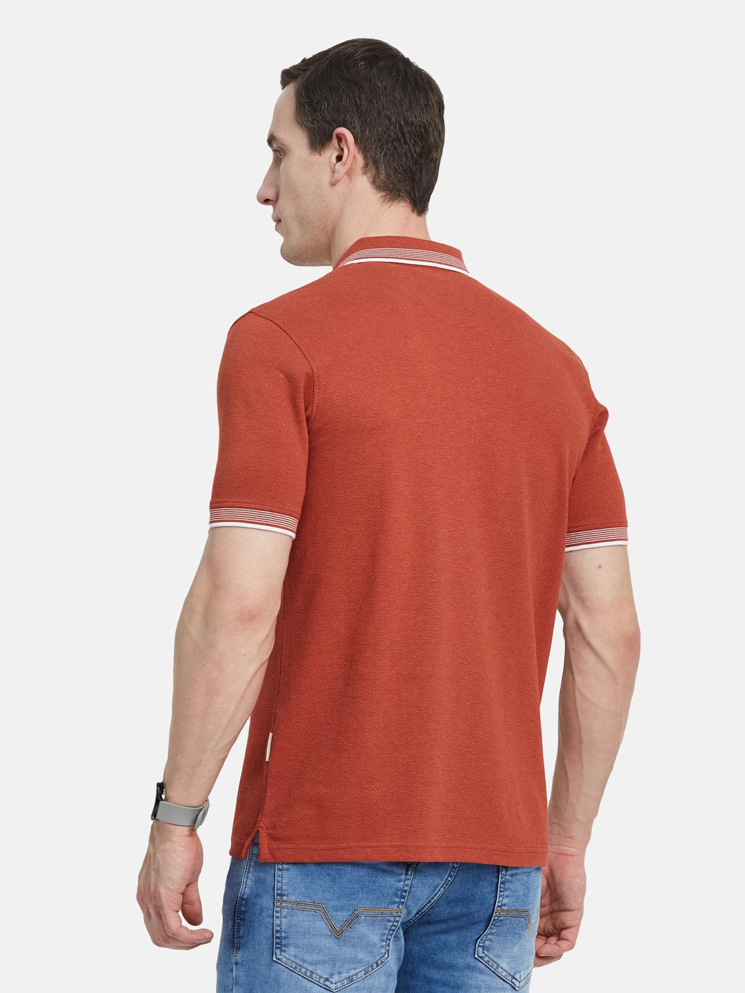 SOLID HALF-ZIP  POLO NECK POPCORN KNIT T-SHIRT