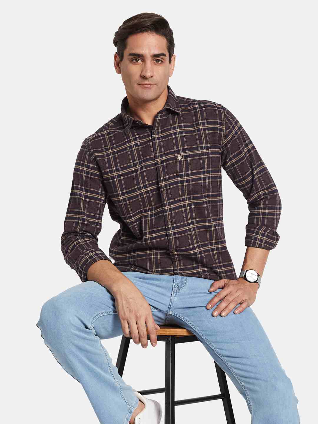 METTLE Men Opaque Checked Casual Shirt