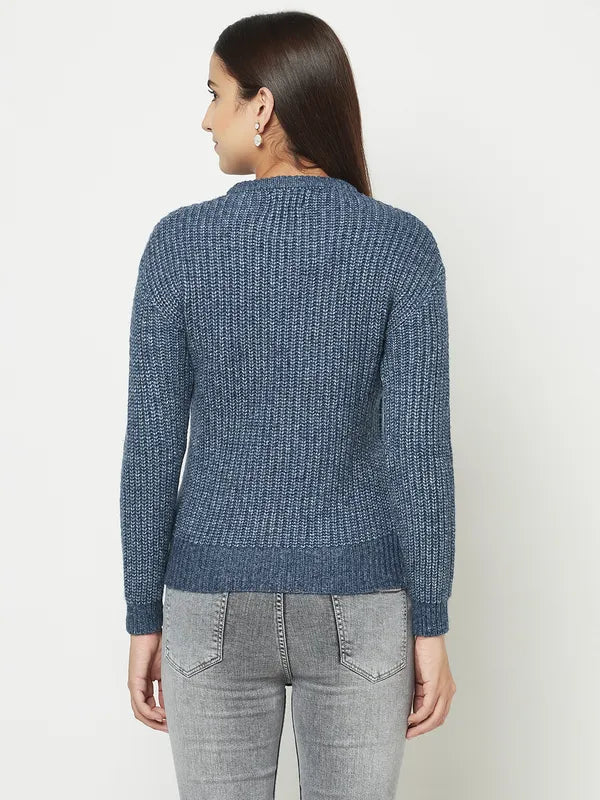 Women Navy Melange Sweaters