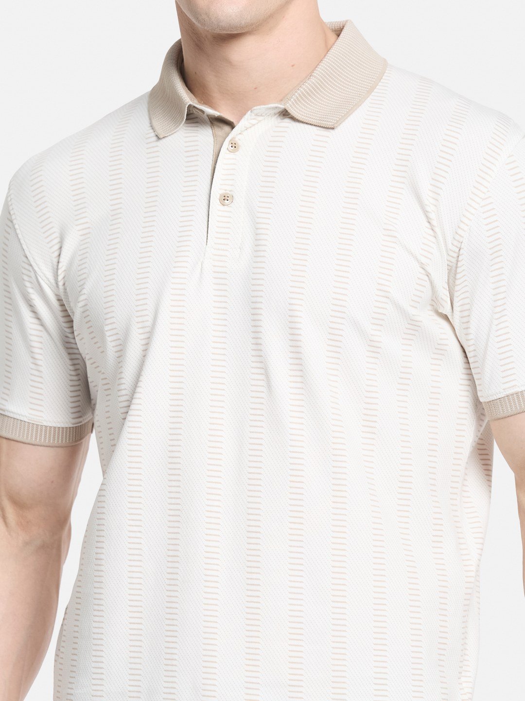 AOP MOTIF PRINT POLO NECK SINGLE JERSEY KNIT T-SHIRT