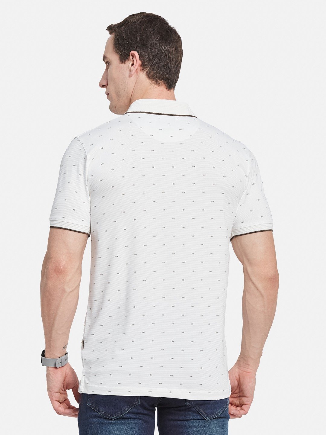 AOP MOTIF PRINT  POLO NECK COTTON  T-SHIRT