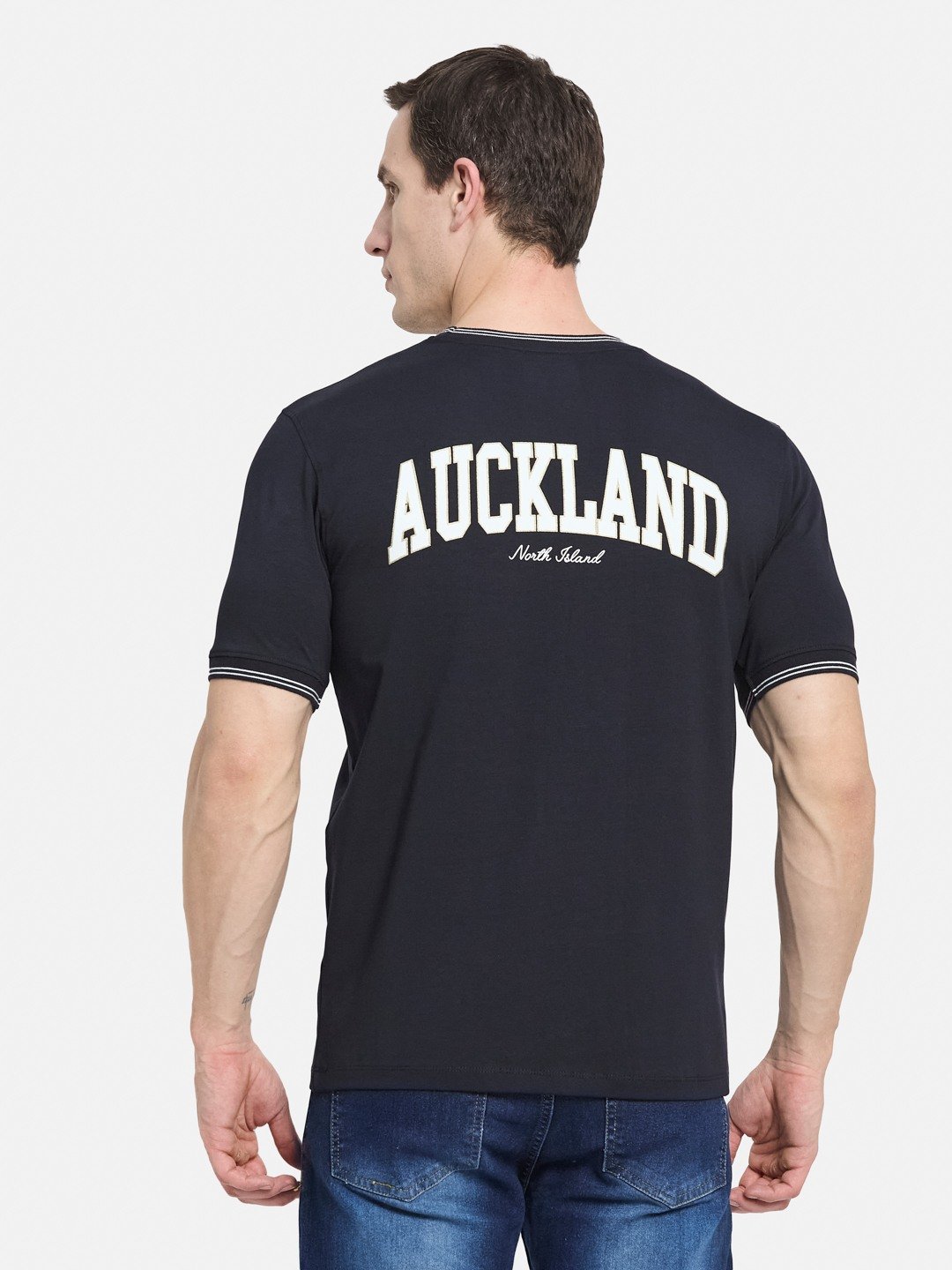 BACK  PRINT ROUND NECK SINGLE JERSEY KNIT LYCRA  T-SHIRT