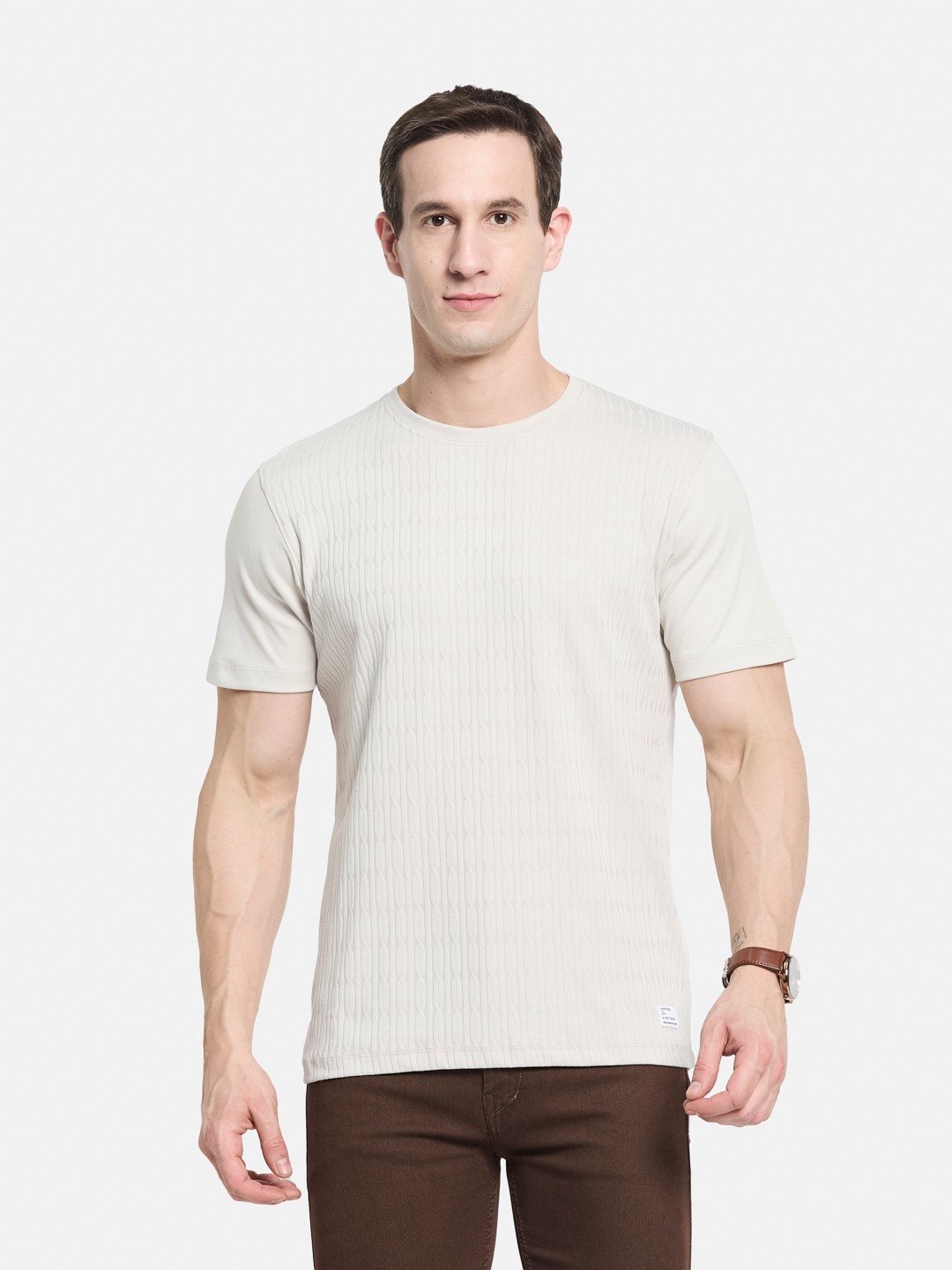 STRUCTURE ROUND NECK TRANSFER INTERLOCK T-SHIRT