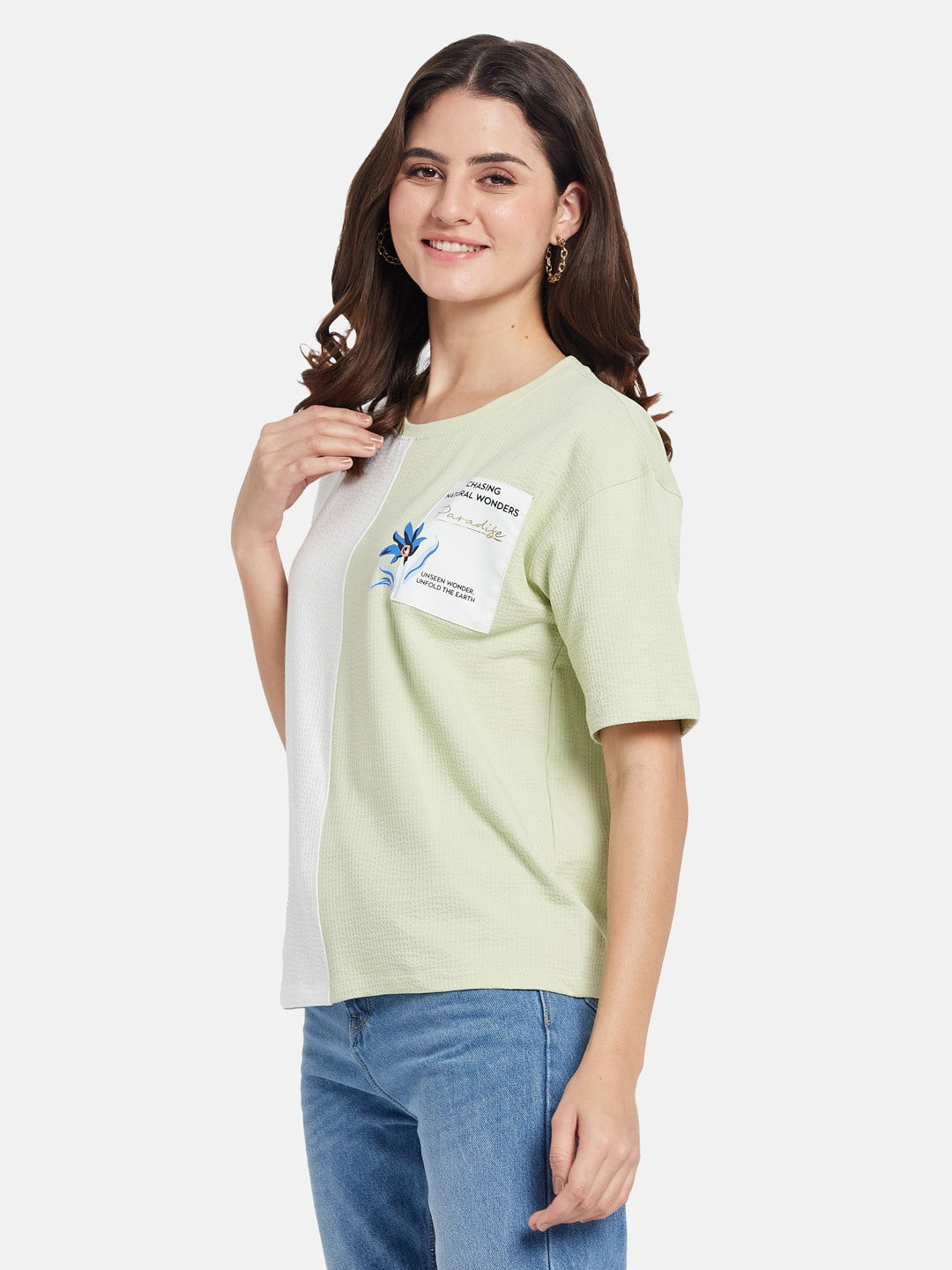 METTLE Colourblocked Round Neck Cotton T-shirt