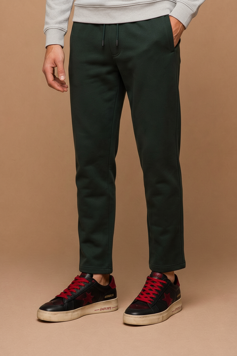 Men’s Dark Olive Brushed Cotton Fleece Lower with Drawstring