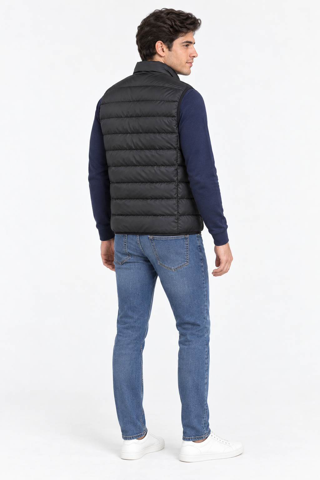 Men’s Black Ultra-Light Puffer Gilet – Woven Regular Fit Sleeveless Winter Jacket