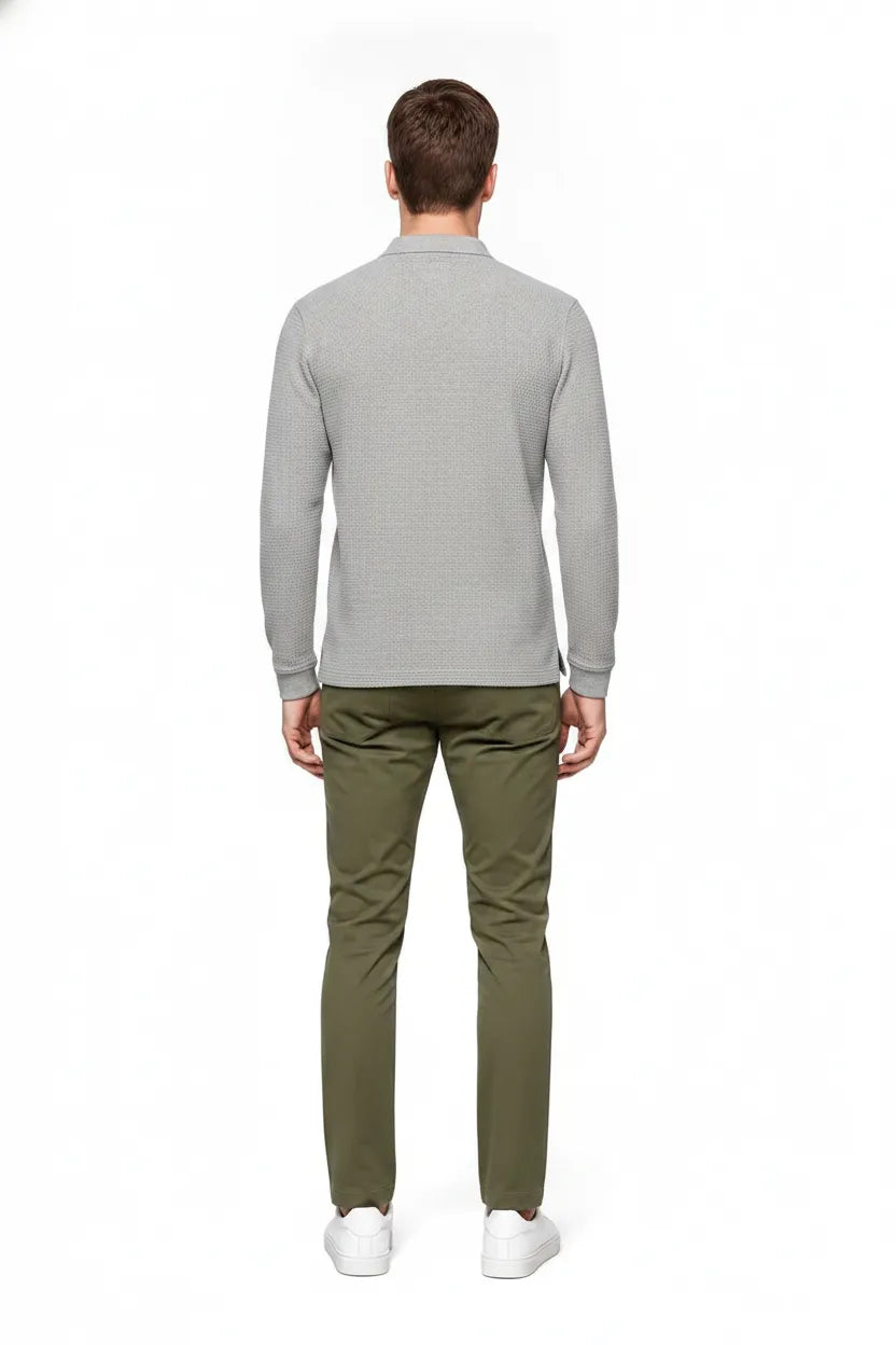 Men's Espresso Brown Structured Cotton Full Sleeve Polo T-Shirt | Waffle Textured Pre-Winter