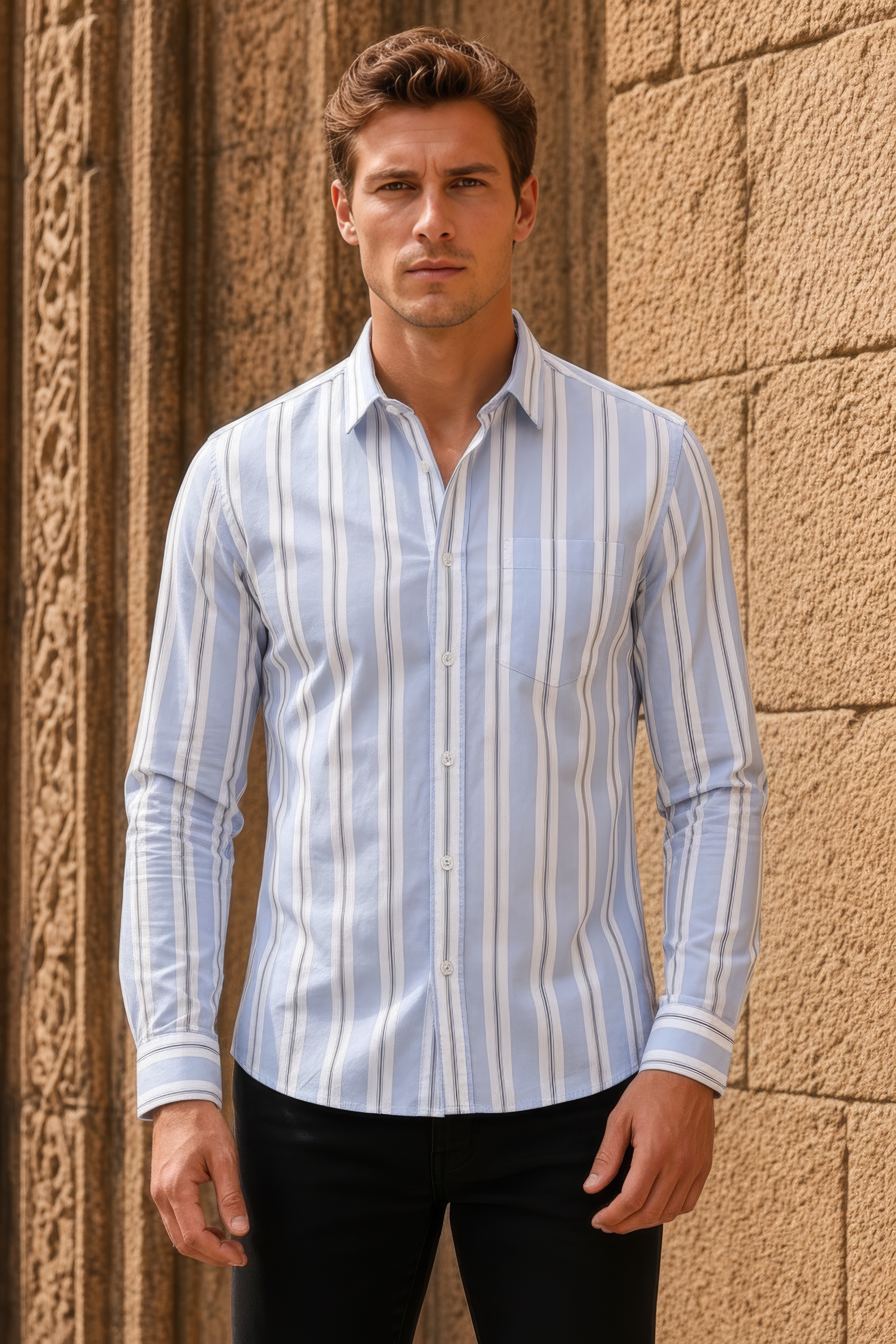 Men’s Sky Blue Striped Oxford Cotton Shirt