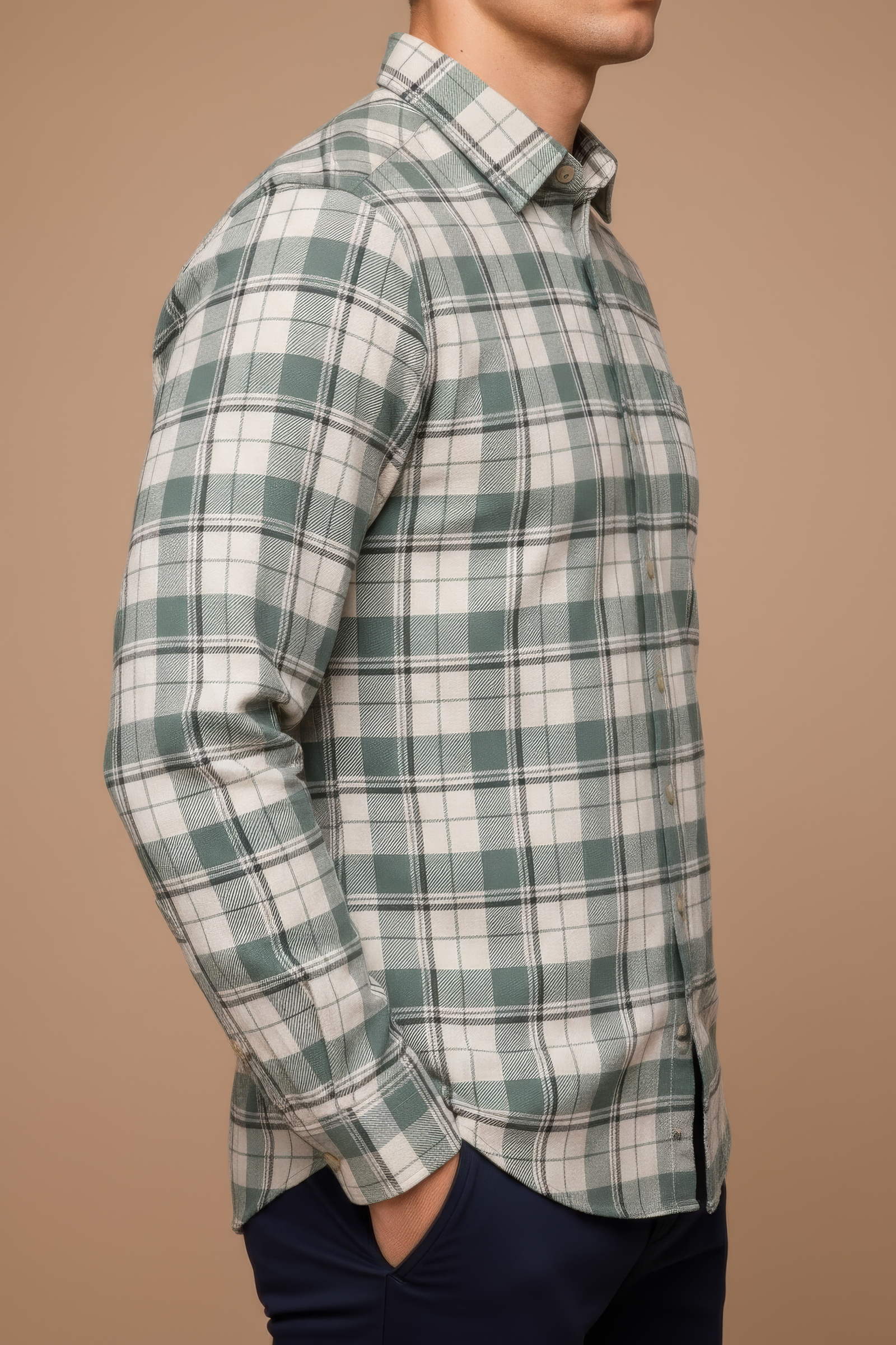 Men’s Fern Green Check Oxford Cotton Full-Sleeve Shirt