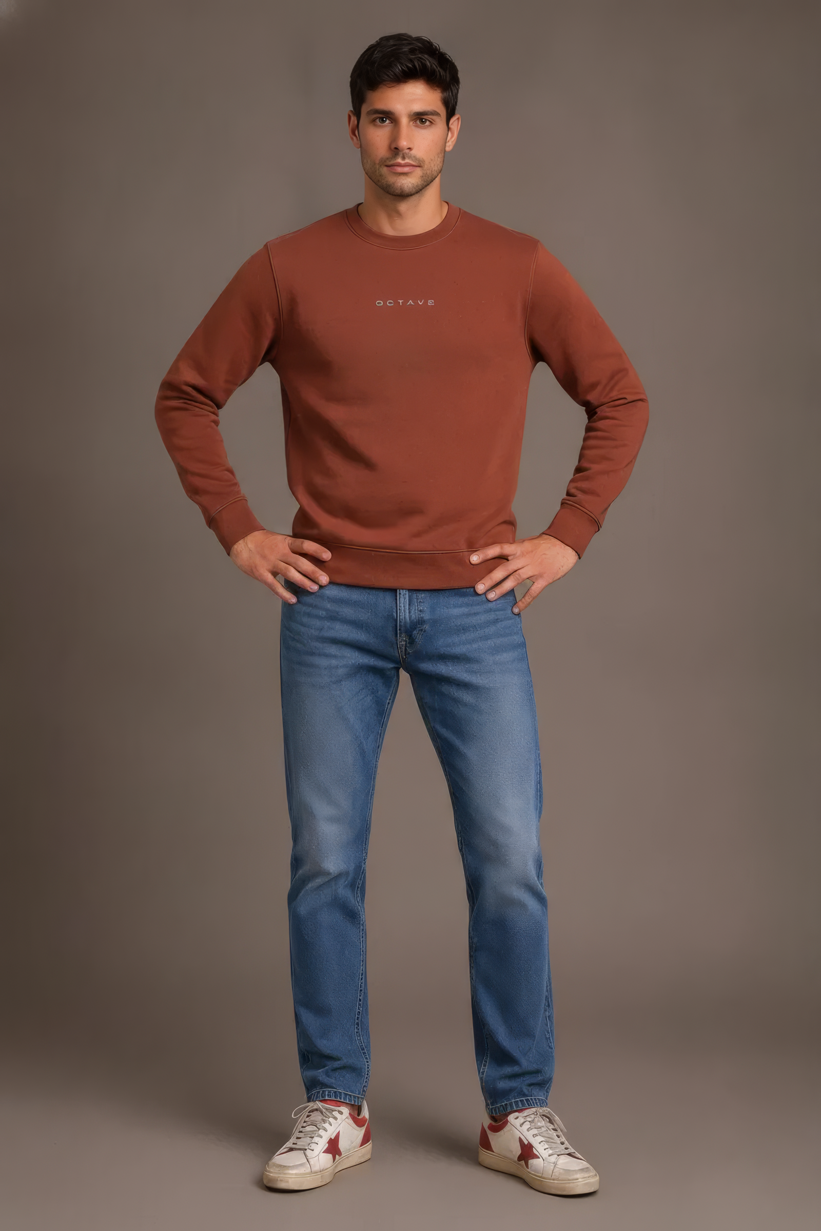 Men’s Premium Rust Crew Neck Cotton Fleece Sweatshirt