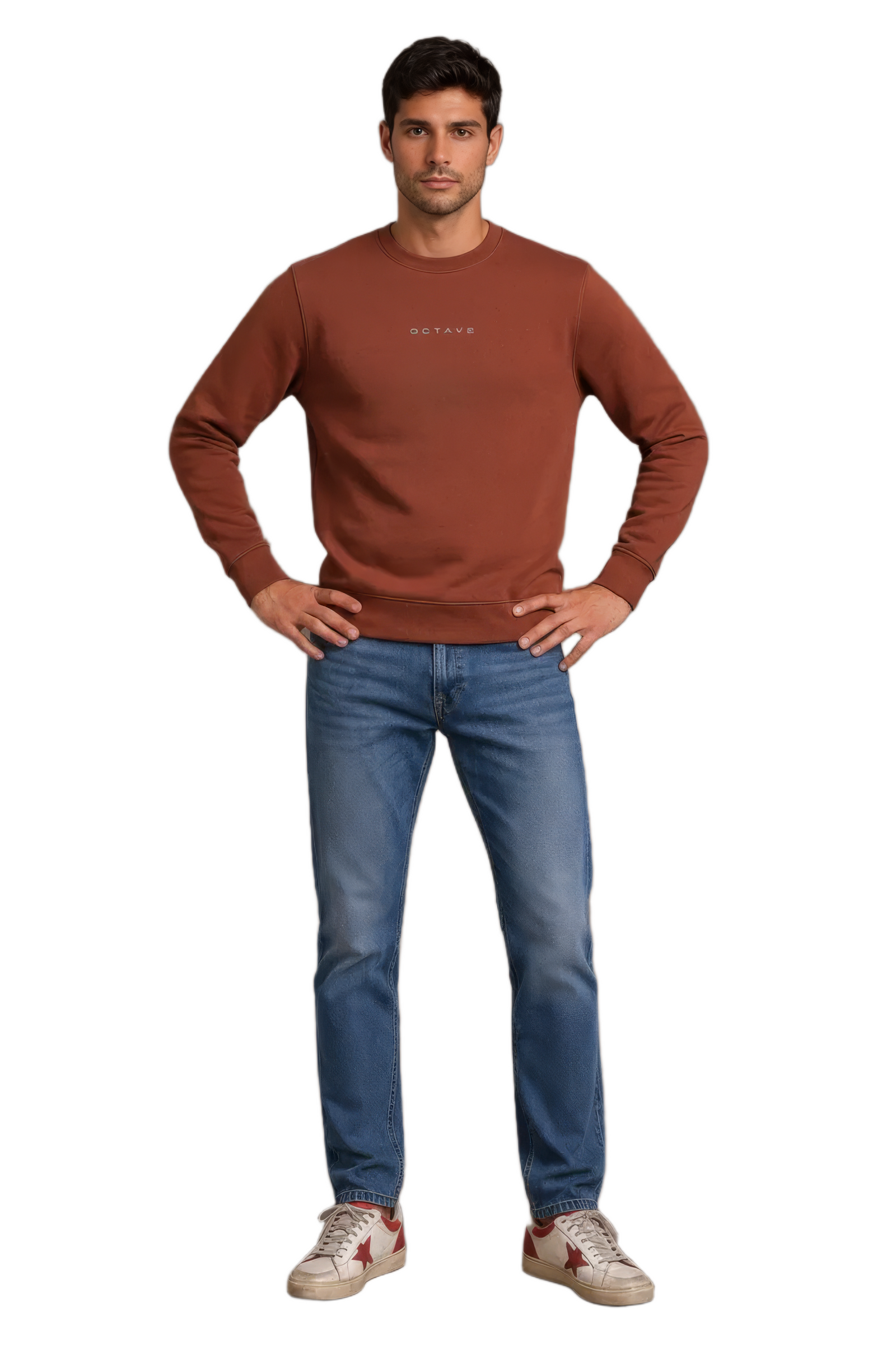 Men’s Premium Rust Crew Neck Cotton Fleece Sweatshirt