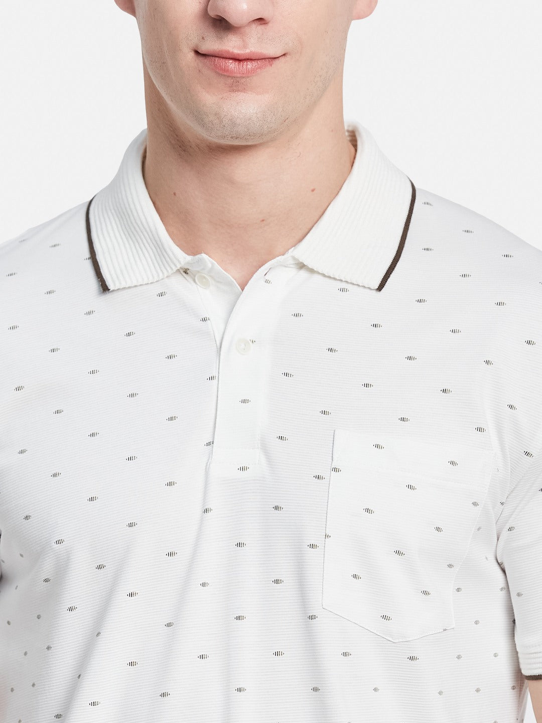 AOP MOTIF PRINT  POLO NECK COTTON  T-SHIRT