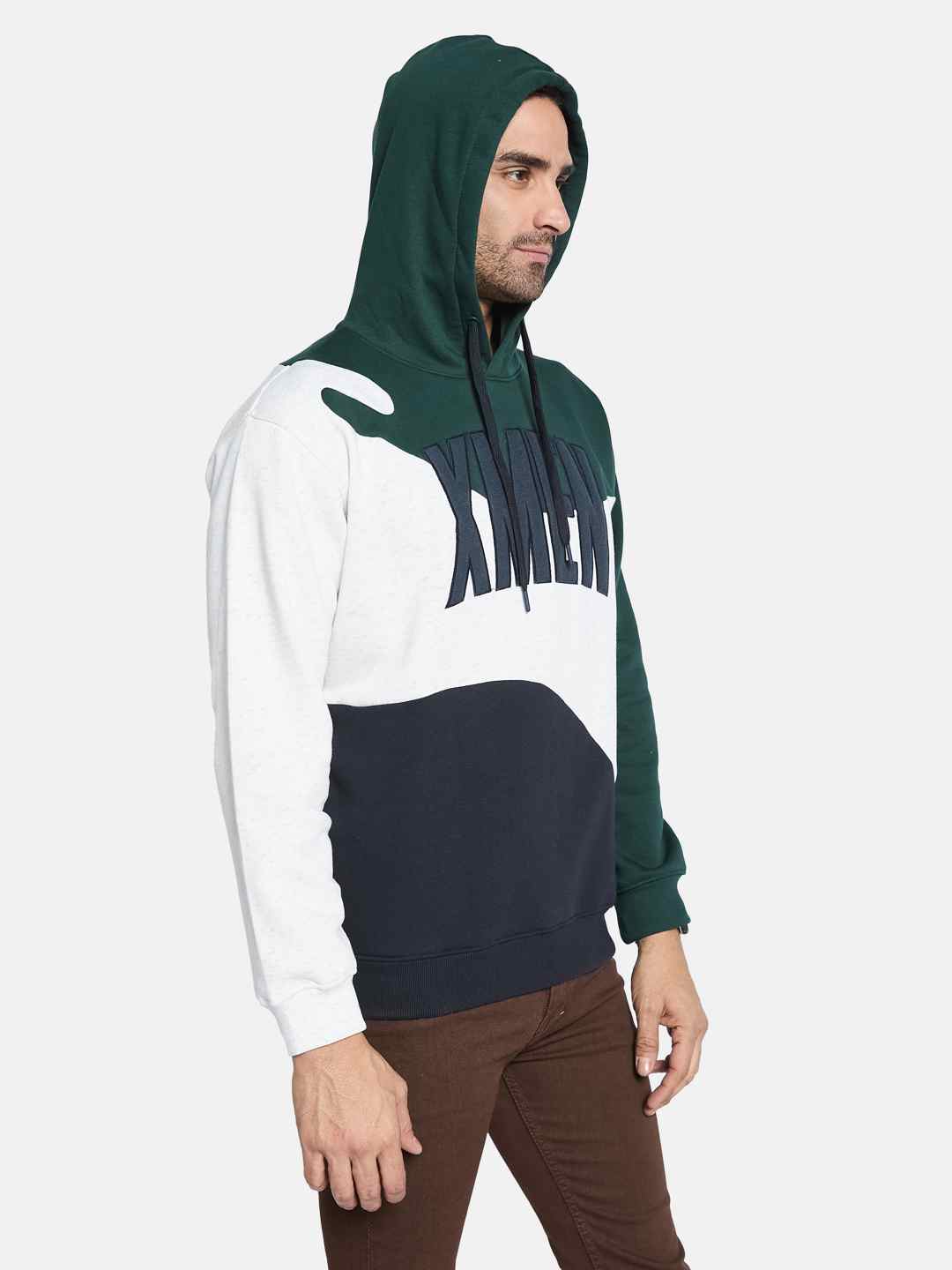 Octave Men Colourblocked Hooded Pullover Sweatshirt
