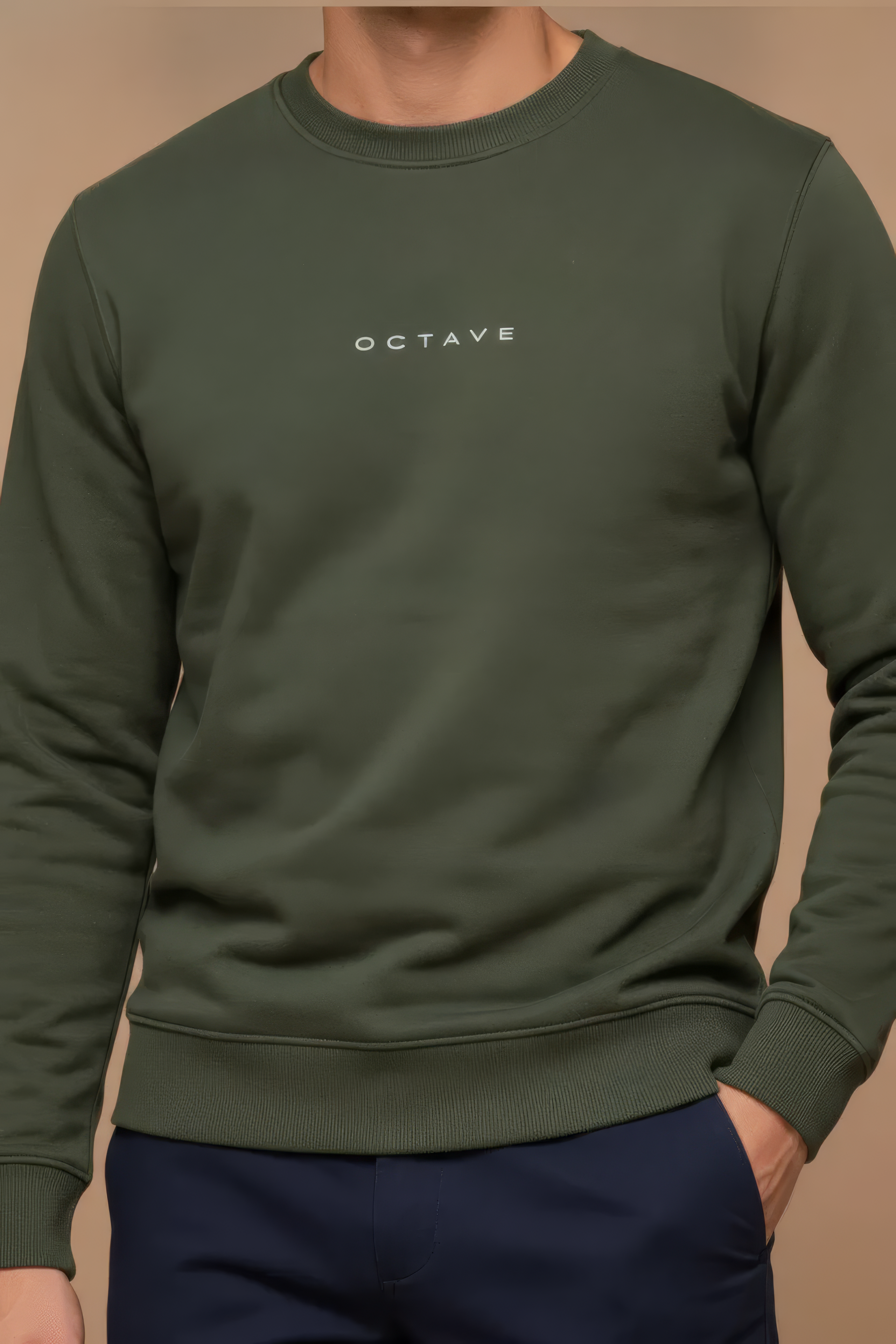 Men’s Premium Olive Crew Neck Cotton Fleece Sweatshirt