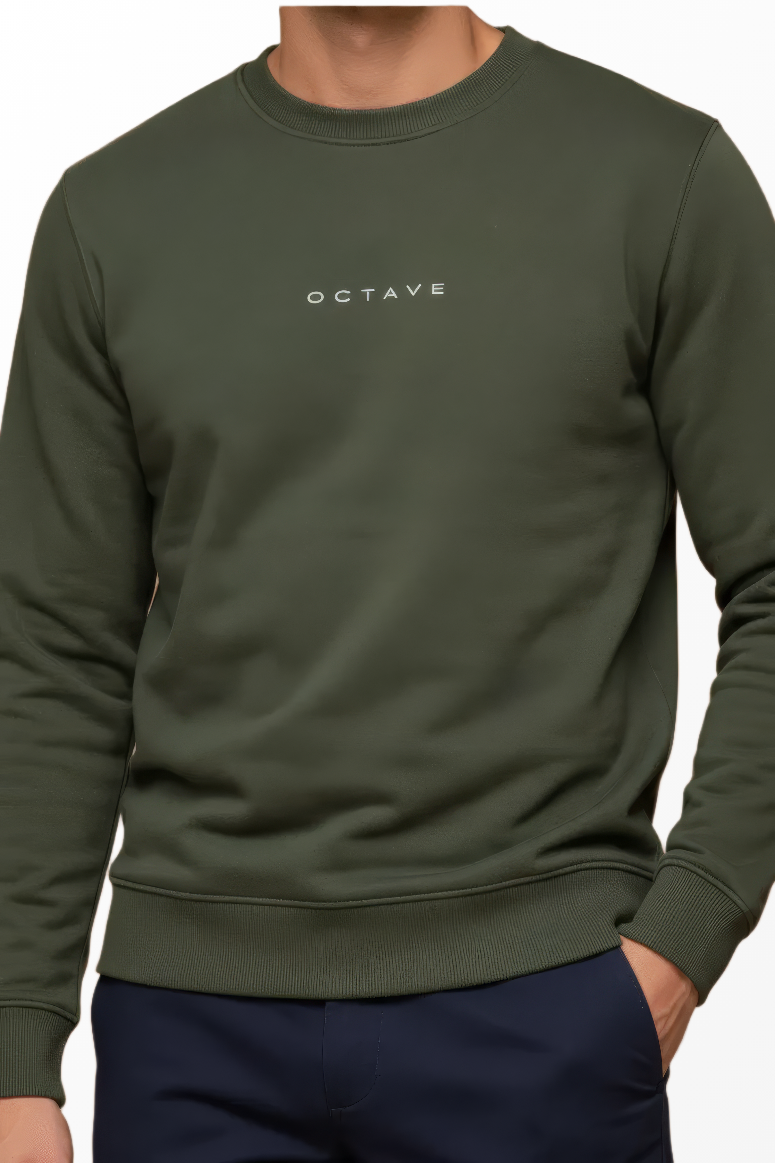 Men’s Premium Olive Crew Neck Cotton Fleece Sweatshirt