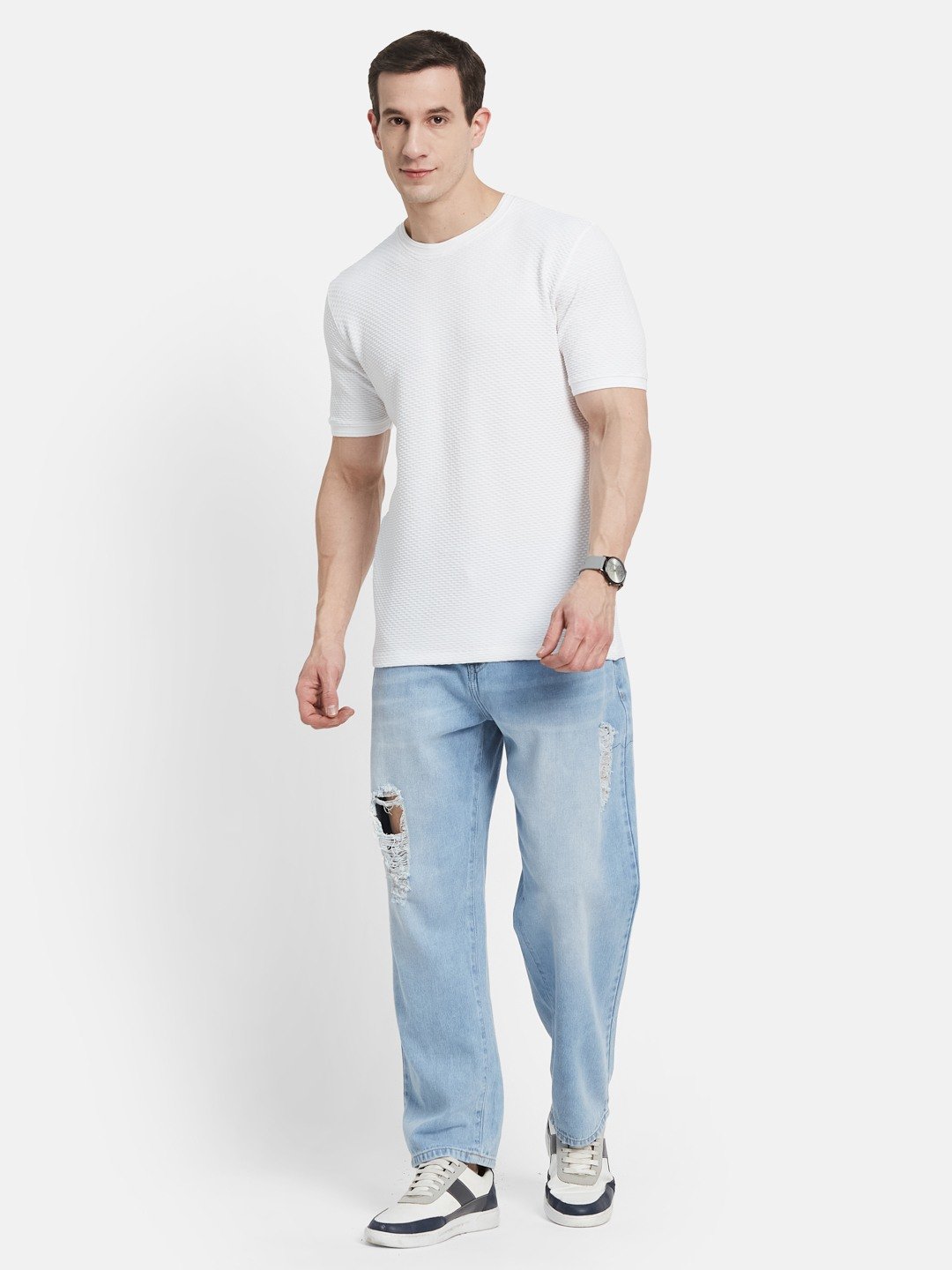STRUCTURE ROUND NECK BUBBLE KNIT T-SHIRT